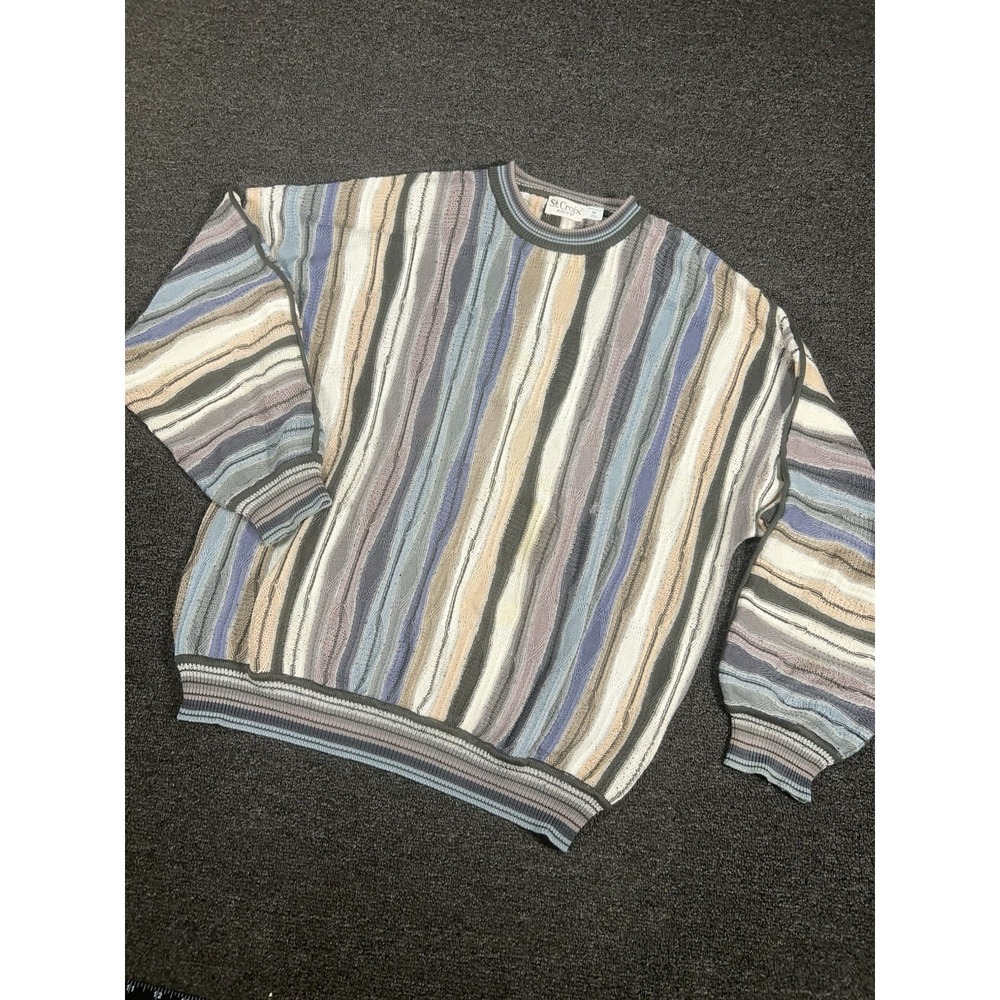 Vintage 90s St Croix Knits Sweater Medium Geometric 3D Coogi Style USA Made